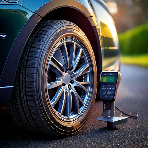 A close-up of a car dashboard showing a lit TPMS warning light on a digital display