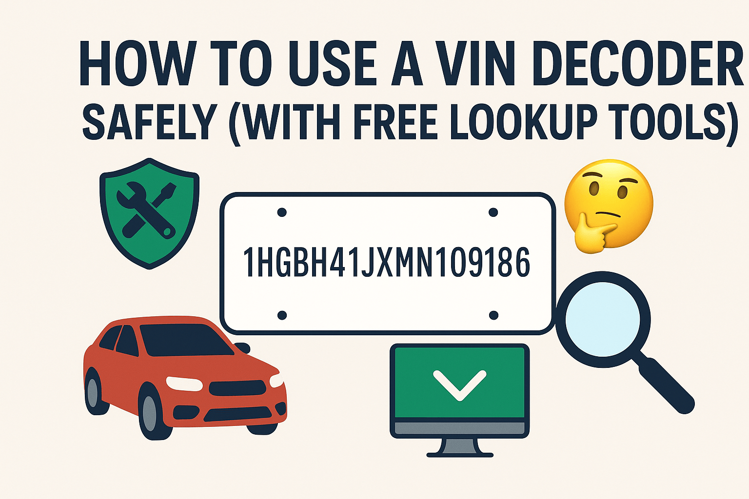 Illustration showing how to use a VIN decoder safely with online lookup tools.